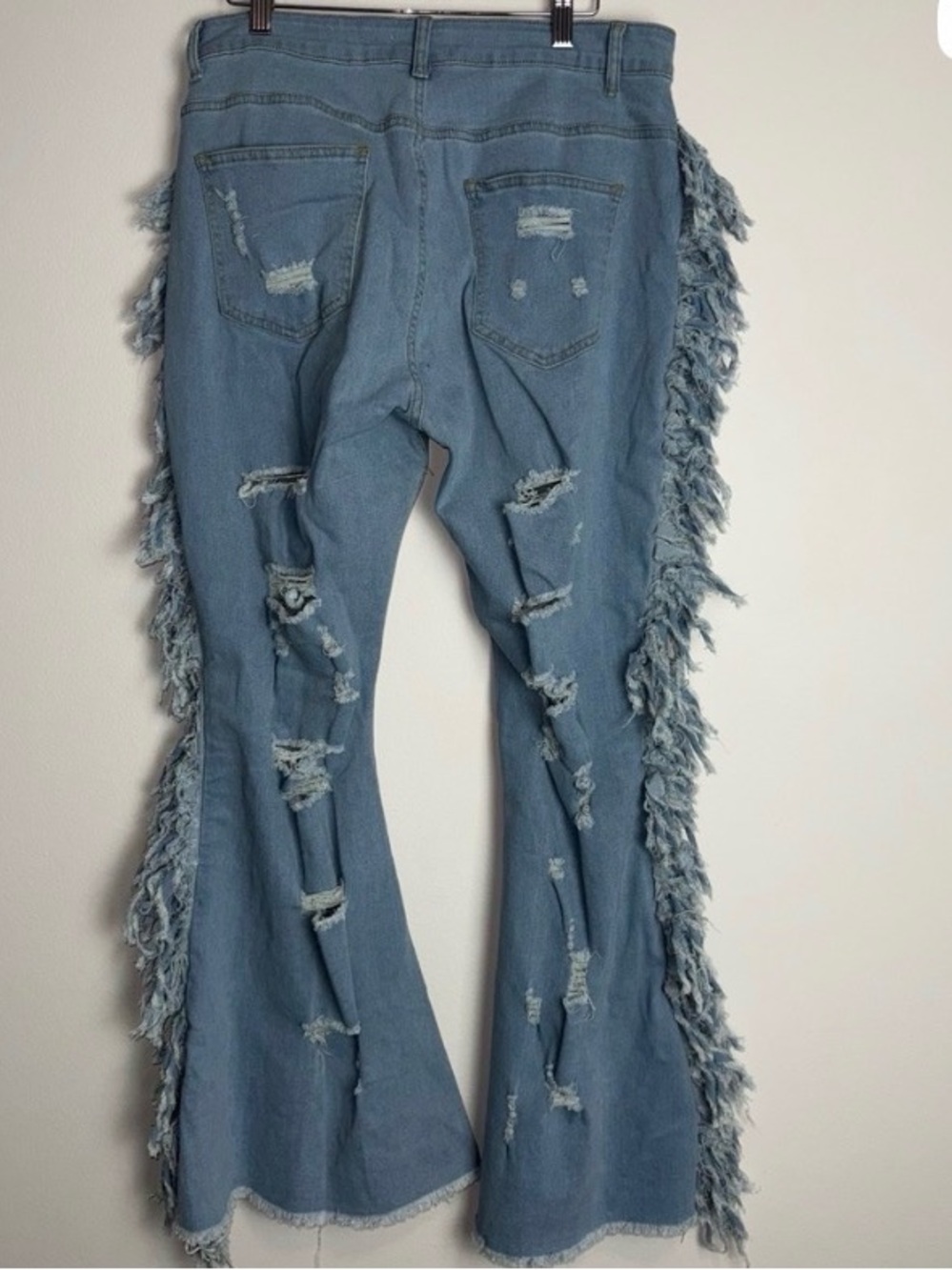 MICAS Womens Light Wash Distressed Flare Jeans with Fringe Size L - Picture 3 of 4